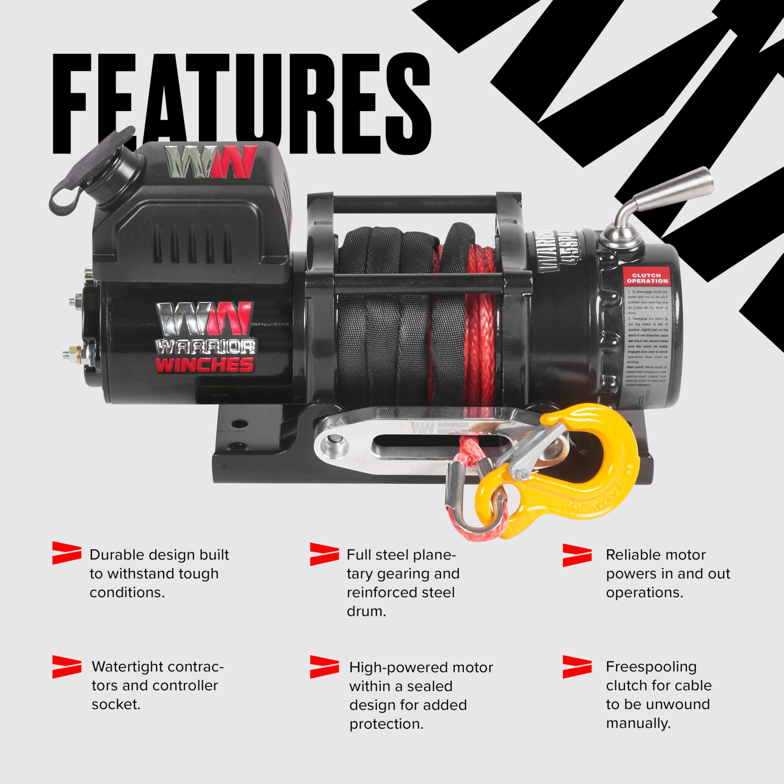 Warrior Winches Ninja Electric Winch 4500lb 12v - Synthetic Rope