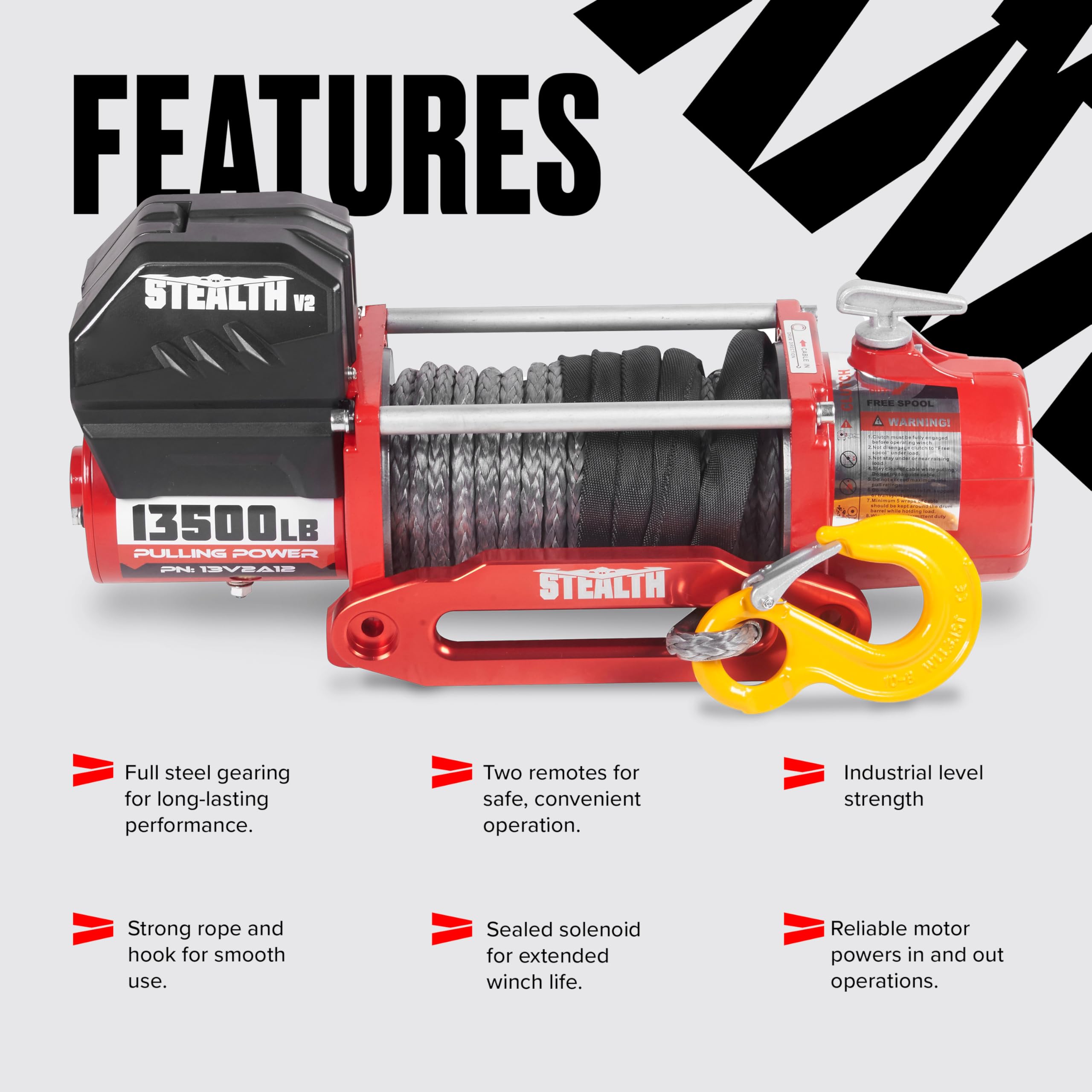 Stealth Winches 13500lb 12v Electric Winch with Synthetic Rope