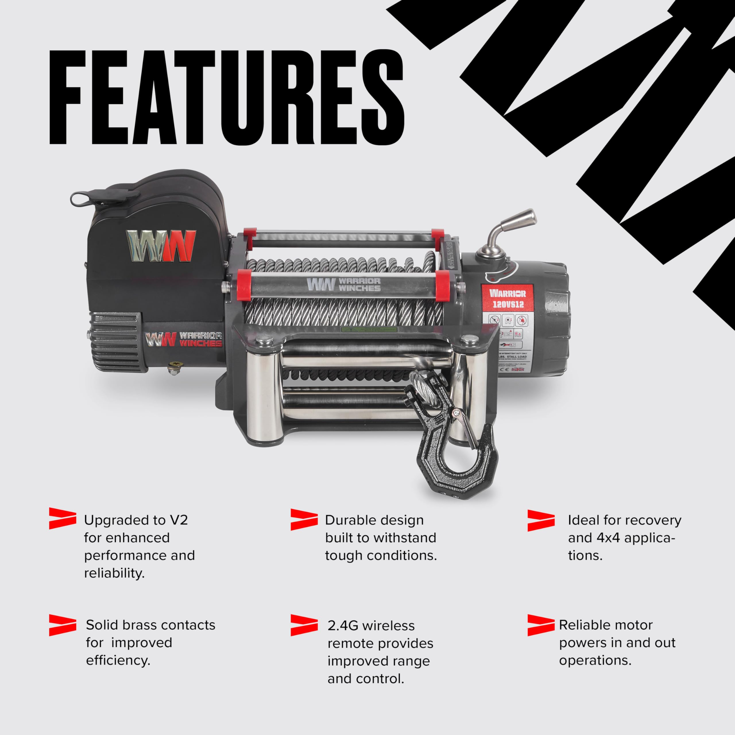 Warrior Winches Samurai 12000lb 12v Electric Winch with Steel Rope