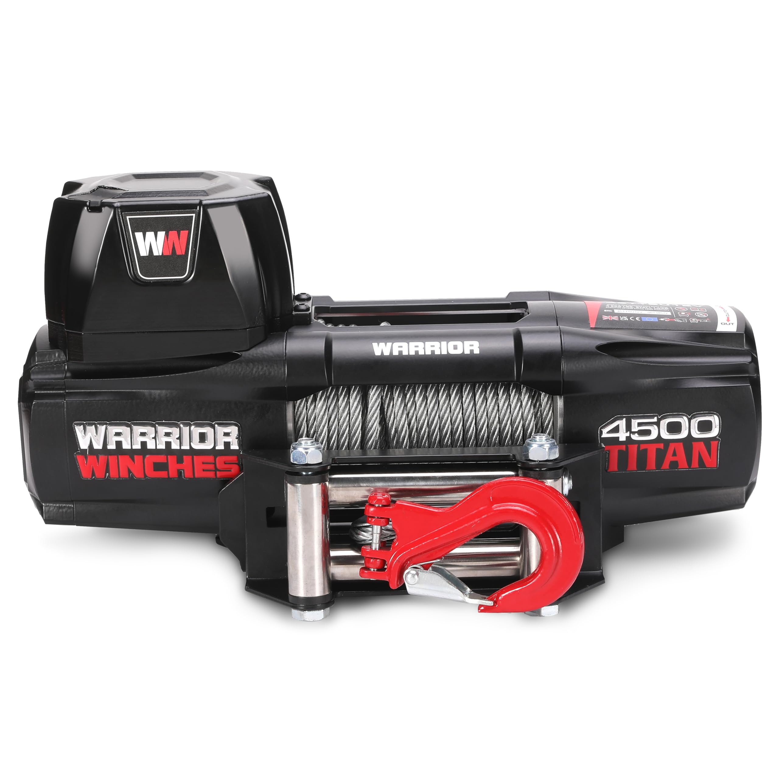 Warrior Winches Titan 4500lbs 12V Electric Winch with Steel Rope – Heavy Duty Recovery Winch for ATV, Trailer, Boat, Pickup Truck – Portable System with Wireless Remote & Snatch Block