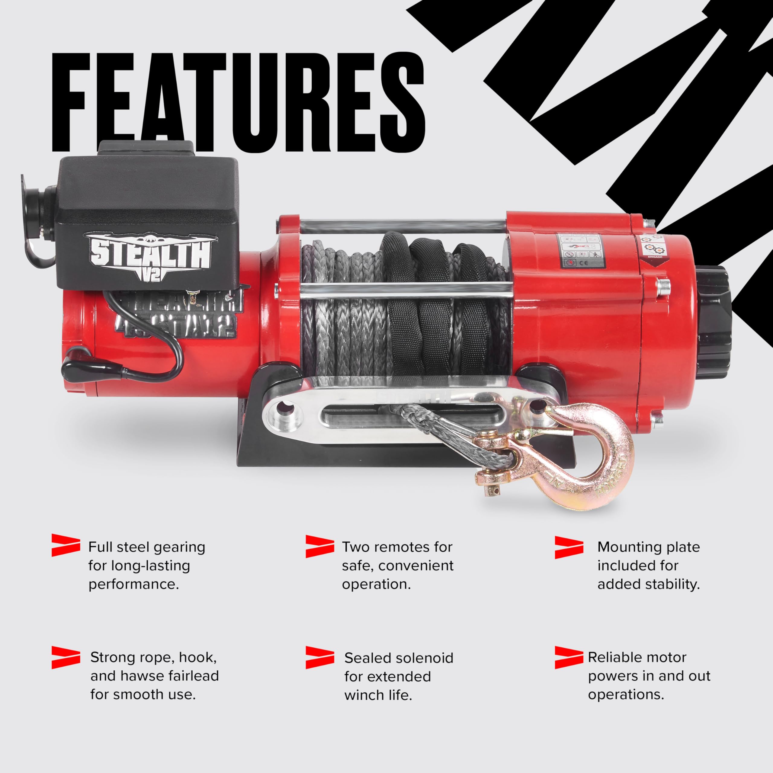 Stealth Winches 4500lb 12v Electric Winch with Synthetic Rope