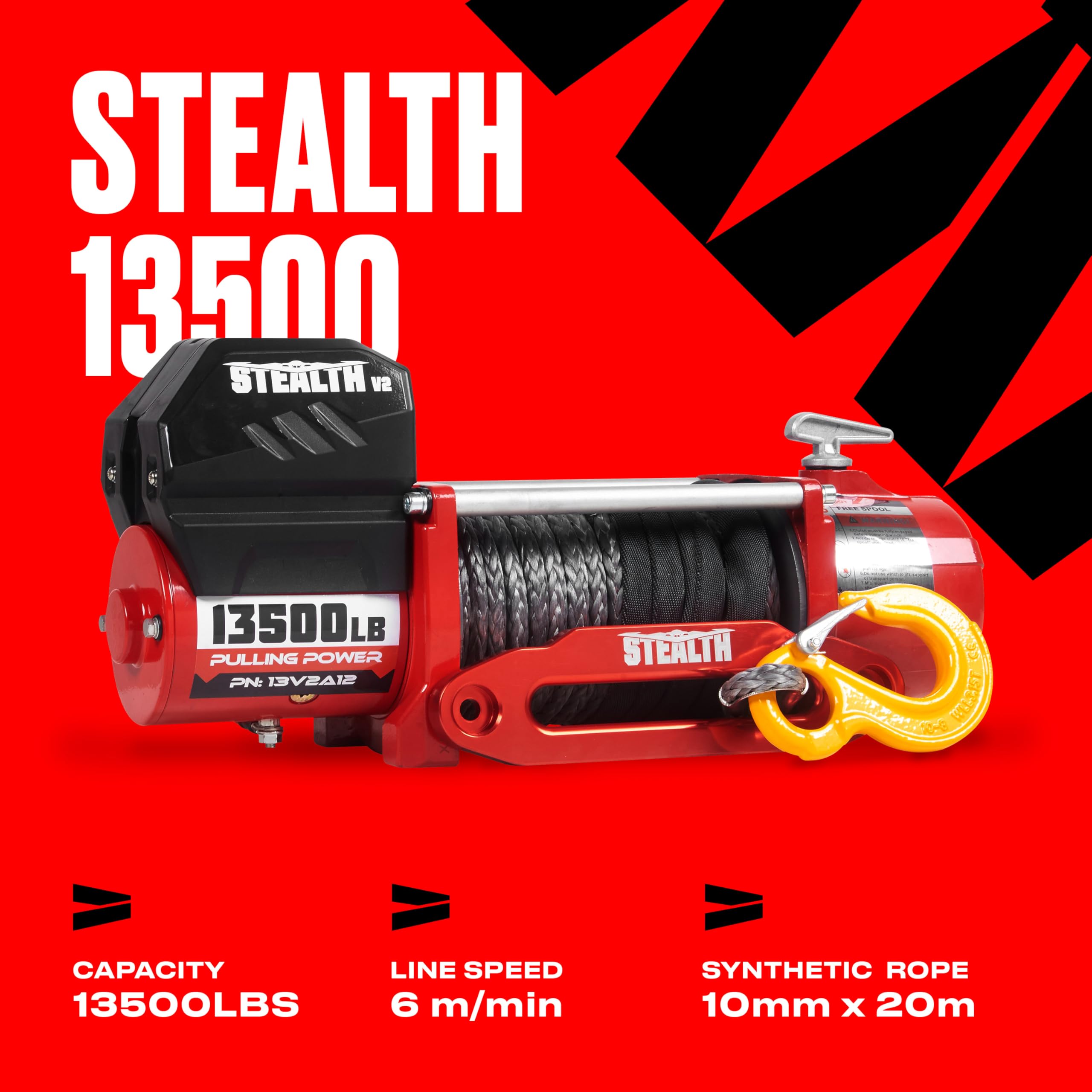 Stealth Winches 13500lb 12v Electric Winch with Synthetic Rope