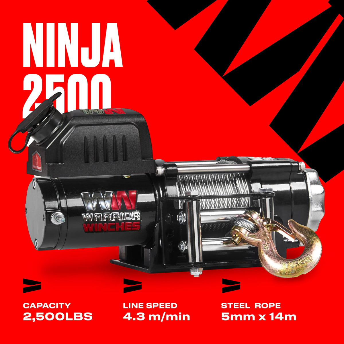 Warrior Winches Ninja 2500lb 12v Electric Winch with Steel Rope