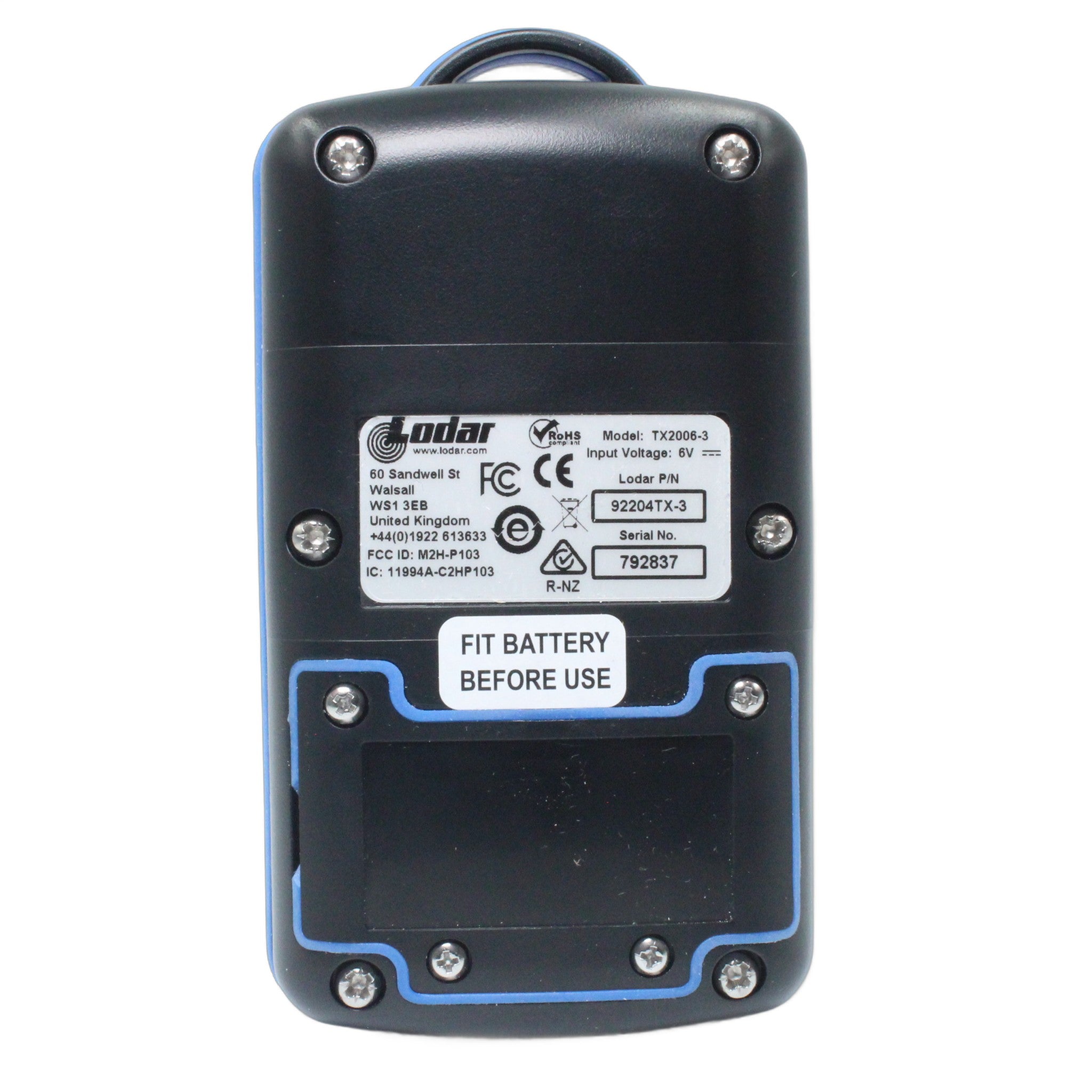 Lodar 92204TX-3 handset rear view showing model number label