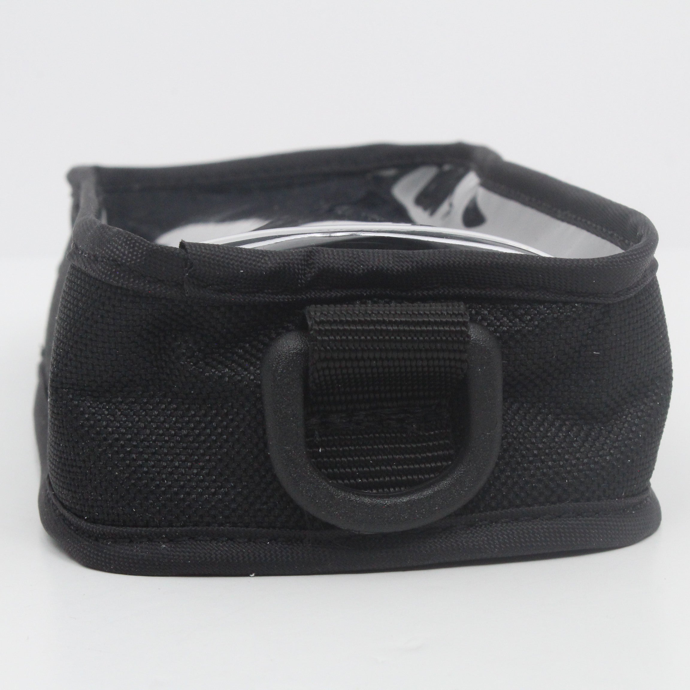 Lodar AC9806 10 function IP handset fabric case end view showing D-ring lanyard loop