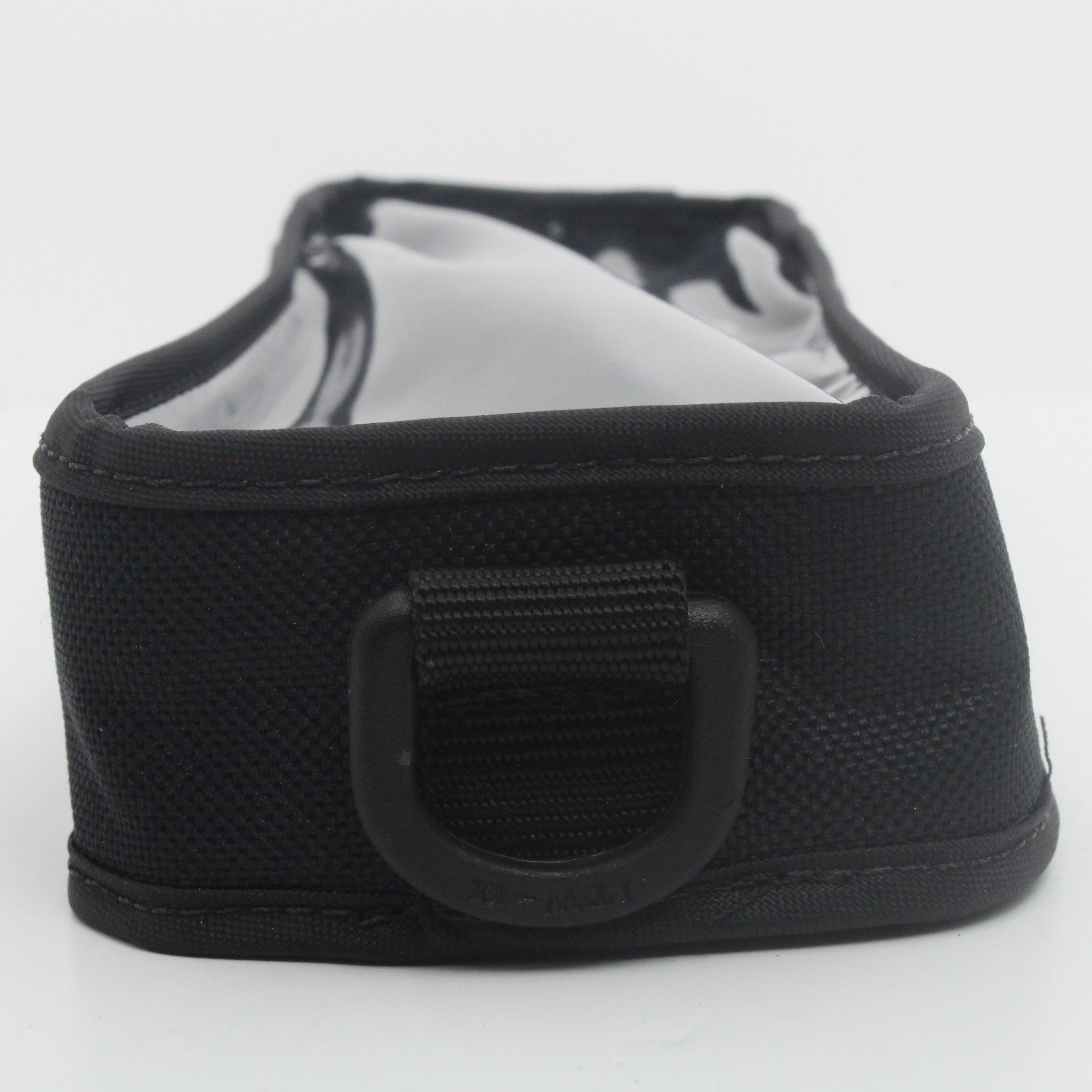 Lodar AC9807 fabric case end view showing D-ring lanyard loop