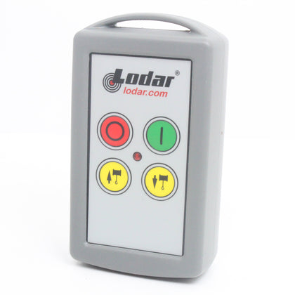 Lodar 92102TX-3 2 function replacement handset winch in out angled view showing grey rubber housing